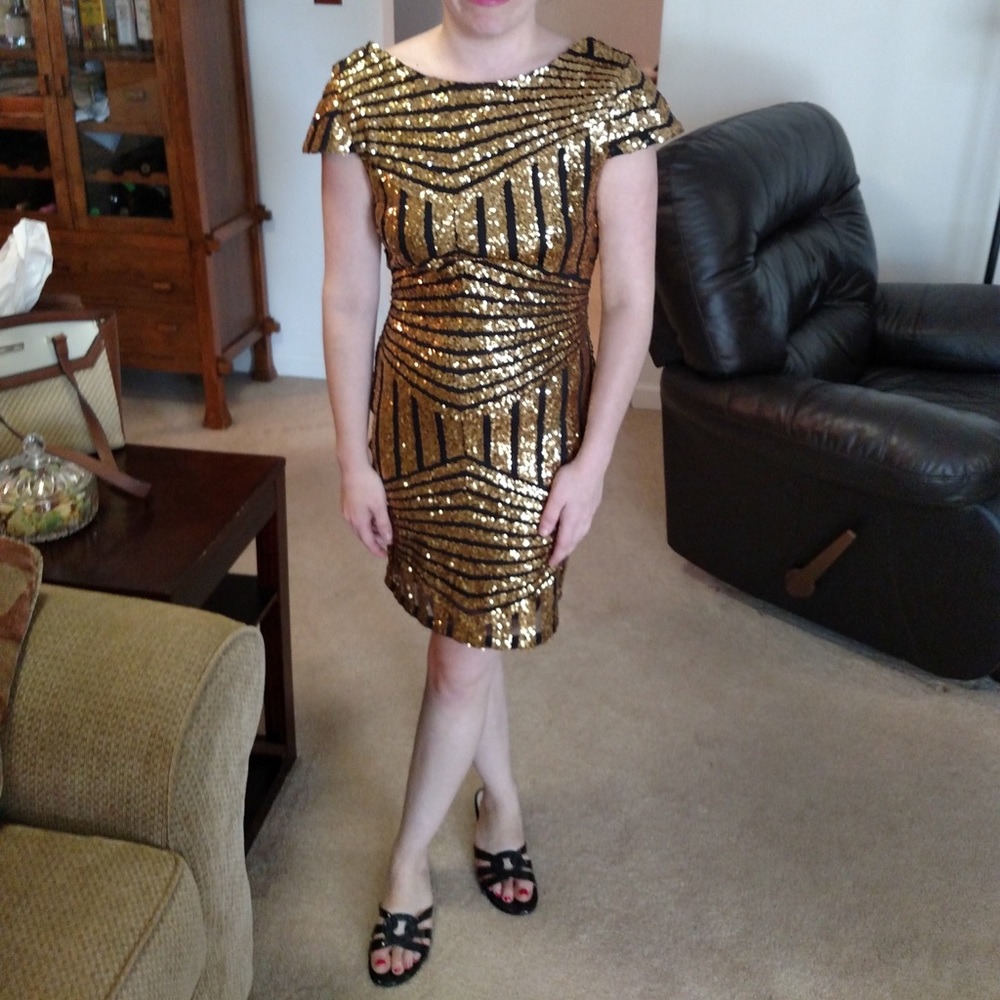 Gold sequin mini dress